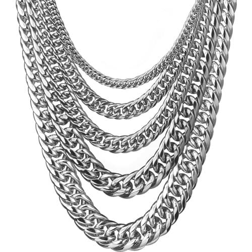 Boss Chain Silvercolor 316L Stainless SteeL Curb Link Chain Cuban Eboy Jewelry 7/9/11/13/16/18/22mm 7-40inch