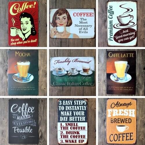 Decor Coffee Metal Plates Vintage Metal tin sign Bar Wall art craft painting metal Plaques Home Bar Store Pub Tin sign 20x30cm