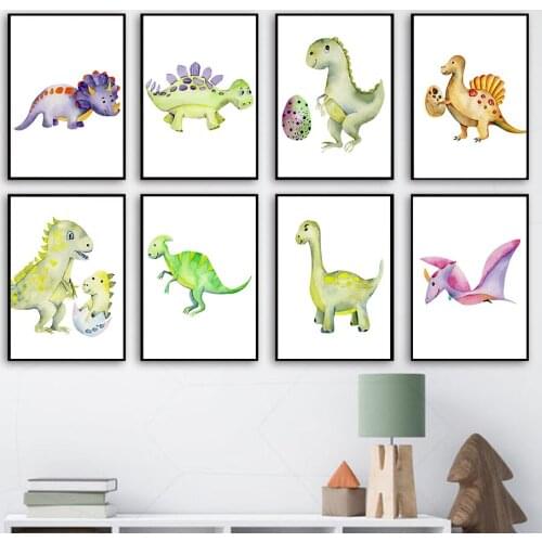 Dinosaur Eggs Triceratops Nursery Cartoon Wall Art Canvas Painting Nordic Posters And Prints Wall Pictures Baby Kids Room Decor