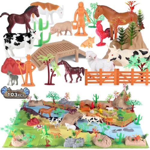 103pcs DIY Simulation Wild Animal Model Tiger Elephant Giraffe Scene Decoration Game Action Figure The Best Toy Gifts for Kids