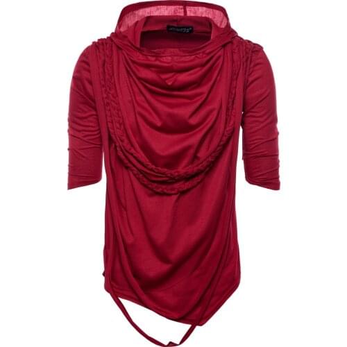 Gothic hooded t shirt tassel irregular design punk rock streetwear male tee shirts Men hip hop nightclub DJ style top clothes