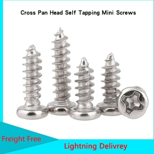 GuHua Cross Pan Head Self Tapping Mini Screws Hardened PA Philips Round Head Tapping Electronic small screw M1M1.2M1.7 1000pcs