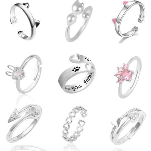 Hot Selling Fashion Womens Ring Pet Dog Paw Cat Ears Angel Wings Bee Rabbit Heart Wedding Ring Animal Jewelry Gift 2020 New