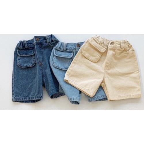 2020 summer Korean childrens wear popular mens and womens wide leg retro elastic loose personality denim shorts