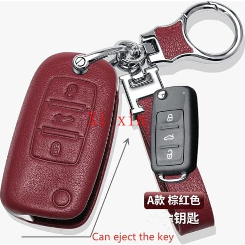 For Volkswagen Old Lavida Bora Sagitar Tiguan Santana Passat Leather Car Key Case Remote Control Protective Case