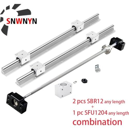 2pcs SBR12 Linear Rail+SFU1204 Ball Screw Any Length+1204 Nut +BKBF10 End Support+Coupling +1204 Nut Housing+4pc SBR12UU For XYZ