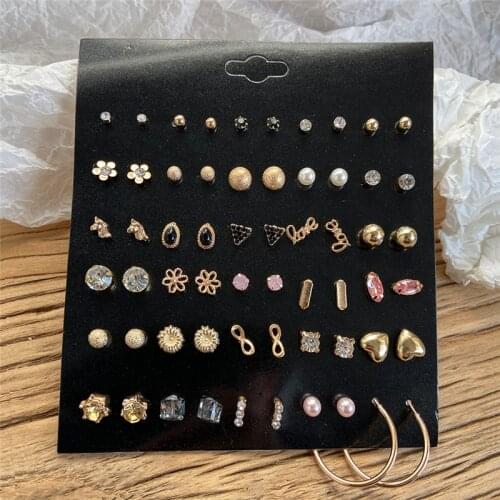 New 30 Pairs/Set Crystal Geometric Stud Earrings for Women Bohemian Style Vintage Earrings Set Female Fashion Jewelry 2021