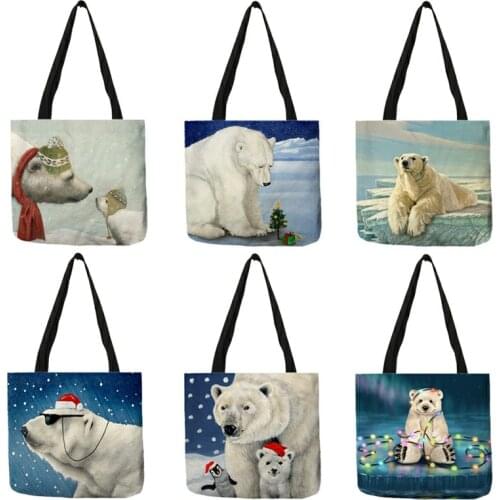 New Arrival Cute Cartoon Polar Bears Print Tote For Women 2020 Casual Shopping Bags Handbags Reusable B13145