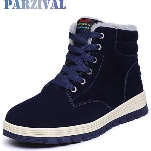 PARZIVAL Mens Winter Warm Shoes Men Cotton Shoes Fashion Snow Boots Shoes Winter Sneakers Black Blue Khaki Footwear Plus Size