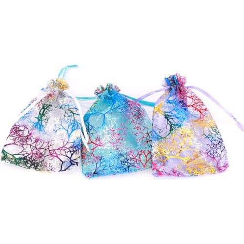 Hot Small Gift Bags 50pcs/lot Coral Grain 9x12 10x14cm Organza Bags Pink And Purple Fashion Jewelry Candy Drawstring Pouch Bags
