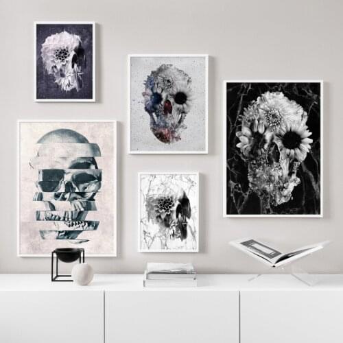 Self-adhesive Wall Stickers Skull And Flowers Crazy Rock Wall Art Posters And Prints Wall Pictures For Living Room Bar Decor