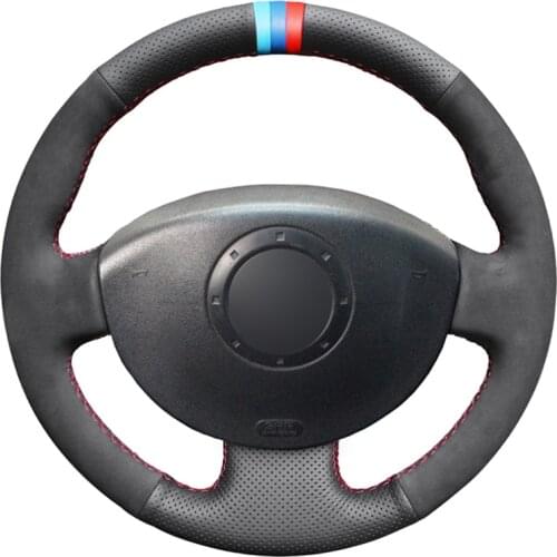 DIY Hand-sewn Genuine Leather Black Suede Car Steering Wheel Cover for Renault Scenic 2 2003-2009 Megane 2 2003-2008 Kango 2008