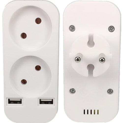 2020 EU Plug Power Strip Adapter Wall Double Socket Portable 2 USB Port for Mobile Phones 1200W 250V, for Smartphones Tablets