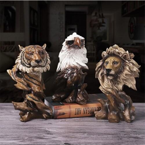 Resin Modern Imitation Root Carving Lion Eagle Wolf Animal Head Art Sculpture Domineering Home Office Decoration Ornaments Craft