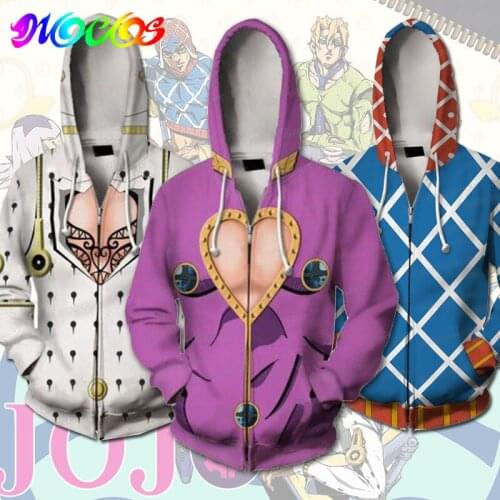 DIOCOS Anime Jojo Bizzare Adventure Kujo Jotaro GIOGIO Cosplay Hoodies Costumes Sweatshirts Clothes Zipper Jacket Outfit