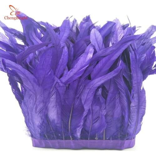 ChengBright 1Yards Purple Cock tail feather Trim Fringe 25-30cm/10-12inch Width Decorative Craft Feather Trim Feather Ribbon DIY