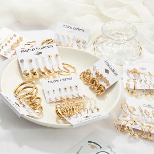 VCORM Vintage Geometric Gold Metal Drop Earrings For Women Bohemian Big Circle Hoop Earrings Set 2021 Trend Female Jewelry Gift