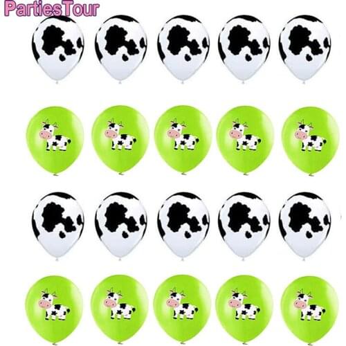 20pcs 12inch Cow Print Latex Balloons Green Cow Helium Balloons Farm Theme Kids Birthday Party Western Cowboy Party Supplies