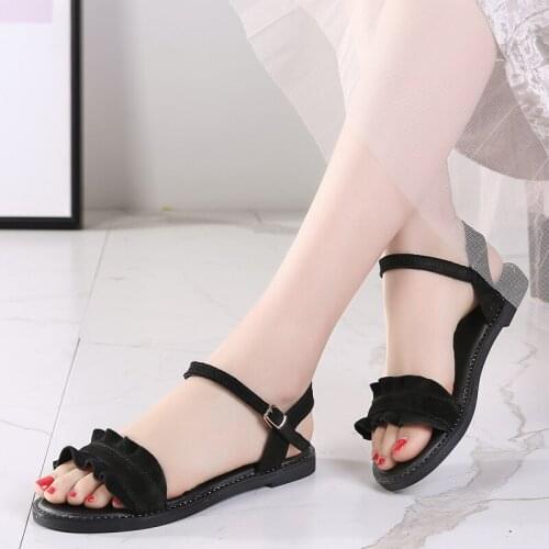 Suede Genuine Leather Summer Womens Shoes Reinstone Welt Shoes Woman Sandals Pleated Luxury Flat Sandals Ladies Flipflop