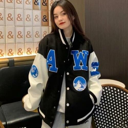 Women Letter Print Baseball Uniform Single Breasted Patchwork Y2K Oversize Jacket Korean Style Harajuku Loose Unisex Coat Casual