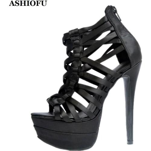ASHIOFU Handmade New Style Ladies High Heel Platform Sandals Cross-strap Party Prom Summer Shoes Sexy Evening Club Fashion Shoes