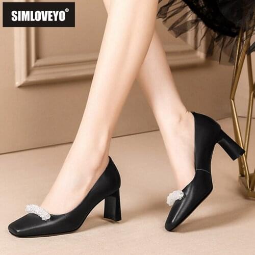 SIMLOVEYO Women New 2021 Pumps Square Toe 6.5cm Block Strange Genuine Leather Slip-On Transparent Stylish Big Size 43 A3667