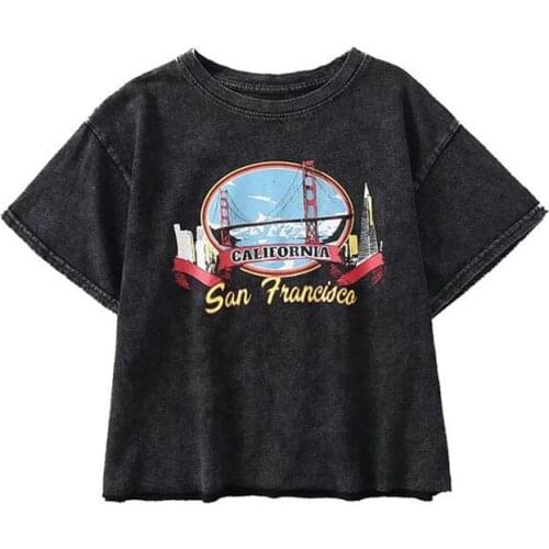 Chic Street Style Sexy Women Black Crop Top Print O Neck Short Sleeve Female Cotton T Shirt 2021 Summer Y2K Hip Hop Clothing