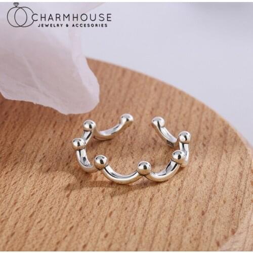 Pure Silver 925 Rings For Women Waterwave Crown Crystal Ring Adjustable Bague Femme Korea Jewelry Accesories Anillos Best Gifts