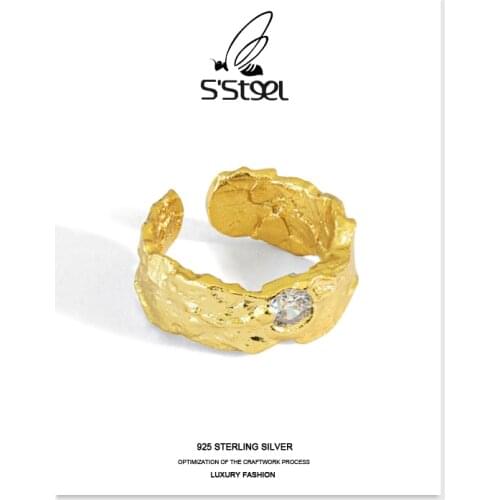 SSTEEL Korean Rings For Women 925 Sterling Silver Designer Irregular Zircon Opening Statement Ring Anillos Mujer Plata Jewelry
