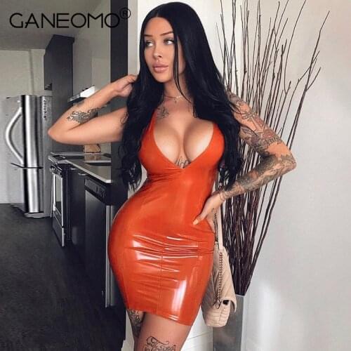 Sleeveless PU Leather Bodycon Sexy Mini Dress Women Elegant Party Club Wrap Dresses Fashion Black Red Clothes Wholesale items
