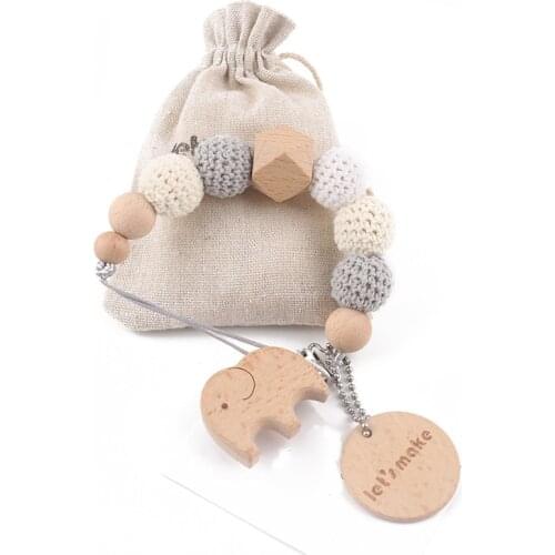 1PC Crochet Baby Pacifier Chain Beech Elephant Wooden Clip Geometric Crochet Beads Bag Wood Teether Tiny Rod Dummy Clips Kid