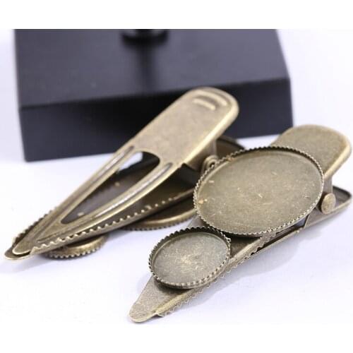 10pcs Vintage Bronze Hair Clip Base Fit 12mm 20mm Cabochon Setting Trays Diy Alligator Hairclip Hairpin Bezel Blanks