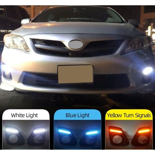 Car Flashing 2PCS LED DRL Daytime Running Light Daylight Fog Lamp Cover with turn signal lamp For Toyota Corolla 2011 2012 2013