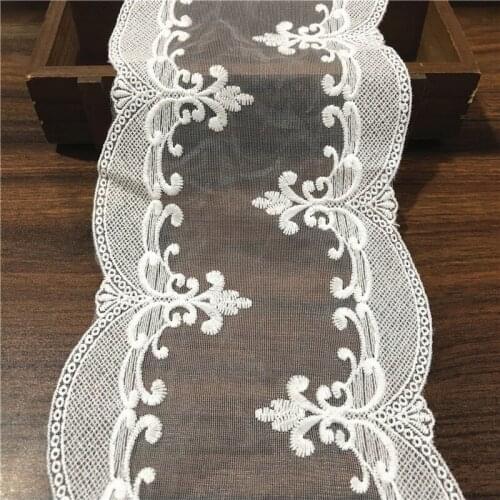 2yards white Exquisite Embroidered Mesh Lace Fabric Sewing tulle Lace Trim Wedding Dress DIY Garment Accessories Craft 15cm