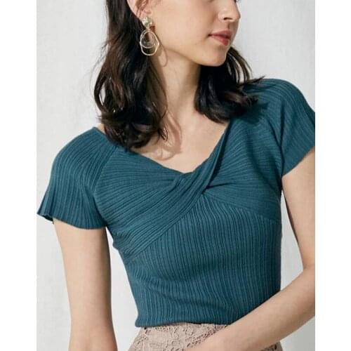 2021 Early Autumn Elegant Solid All-match Pullovers V-neck Short Sleeve Slim Knitted Thin Sweater Simple Ol Bottoming Tops Women