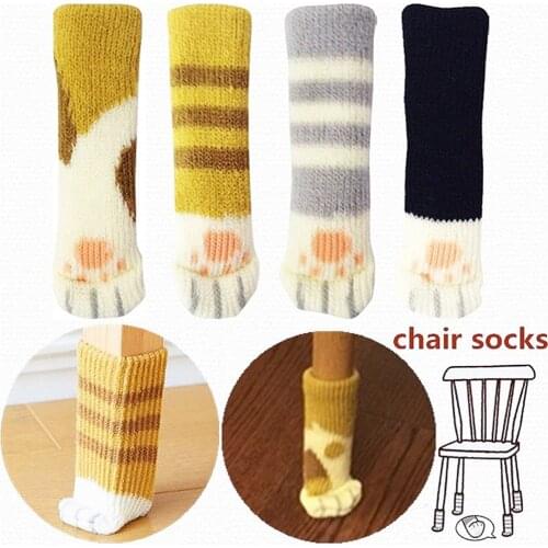 Cat Paw Knit Cartoon Home Chair Leg Covers Stool Feet Socks Furniture Floor Protectors Anti Slip Mat Bumper Damper 24 PCS