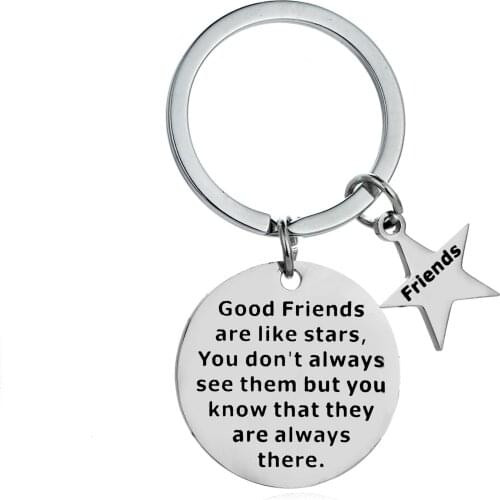36PCs Friendship Keyrings Good Friends Are Like Stars Round Pendant Keychains Stars Friends Stainless Steel Charm Key Rings Hot