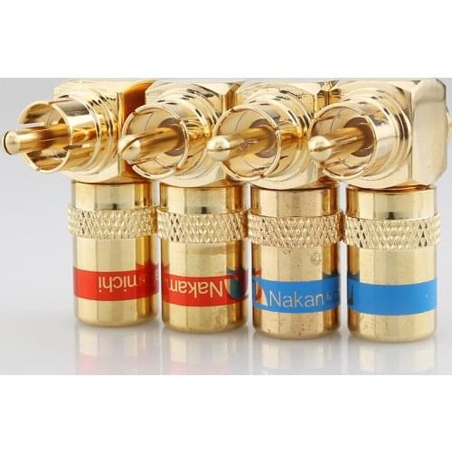 4pcs R1749 24K Gold 90 Degree Right Angle Nakamichi Speaker RCA Plugs Audio Jack Connector for Musical HiFi Audio