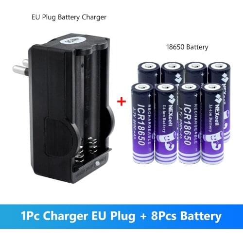 8 Pieces 6000mAh 18650 Batteries 3.7V Lithium Li Ion 18650 Battery For Flashlight Led Lamp Toy With EU US USB Plug Charger