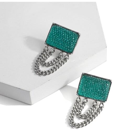 AENSOA Vintage Blue Resin Chain Long Tassel Drop Earrings for Women Fashion Geometric Dangle Earring Pendant Party Jewelry Gift