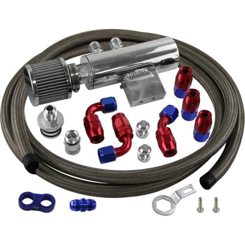 Power Driven OIL CATCH CAN / BREATHER TANK STREET KIT W/ HOSES VTEC BLACK