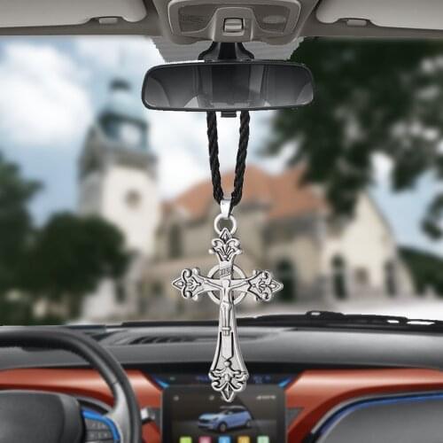 Cars Accessories Car Pendant Archaize Jesus Crucifix Cross Ornaments Charms Rearview Mirror Decoration Hanging Auto Decor Gifts