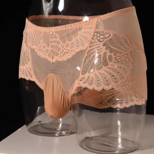 Mens Boxers Sexy Low Rise Lace Breathable Underpants See Through Underwear Pouch Panties Male Intimates