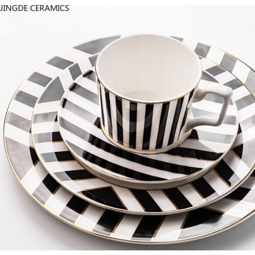 European Style Black and White Ceramic Plate Dish Dinner Plates Western Food Dishes Serving Tray Restaurant Kitchen Tableware