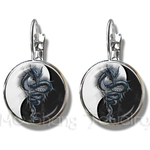 Two Eyes Black And White Symbol Stud Earrings Yin Yang Glass Dome Silver Plated Earrings Symbolizing Harmony Gift