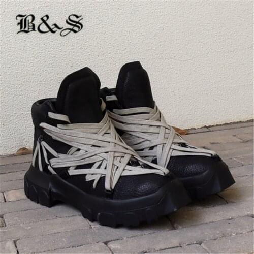 Black& Street High-TOP Phlegethon thick sole platform cross shoelace Boots Heavy TPU bottom Real Leather Boots