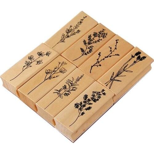 BMBY-8Pcs Wood Rubber Stamp DIY Diary Scrapbook Stamp Set Fresh Nature Flower Plants Patterns for Card Making, DIY Crafts
