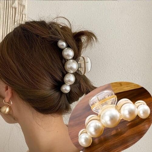 Haimeikang Big Pearls Beads Hair Claws for Women Hairpins New Fashion Barrette Flower Hair Clips Hair Crab Accessories Hairgrip