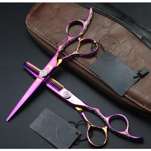 "Fireworker Imported Plum Blossom Handle Hairdressing Scissors Haircut Scissors Flat Shear Tooth Scissors Purple Model Number"