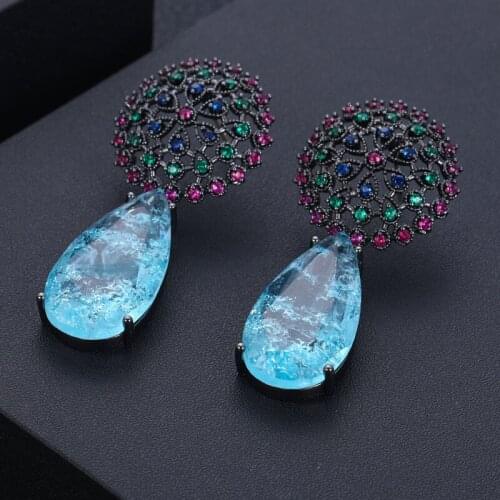 Jankelly Trendy flower shape Cubic Zirconia WomenTassel Earring Brazil Style Drop Earring Brincos Bijoux Gifts